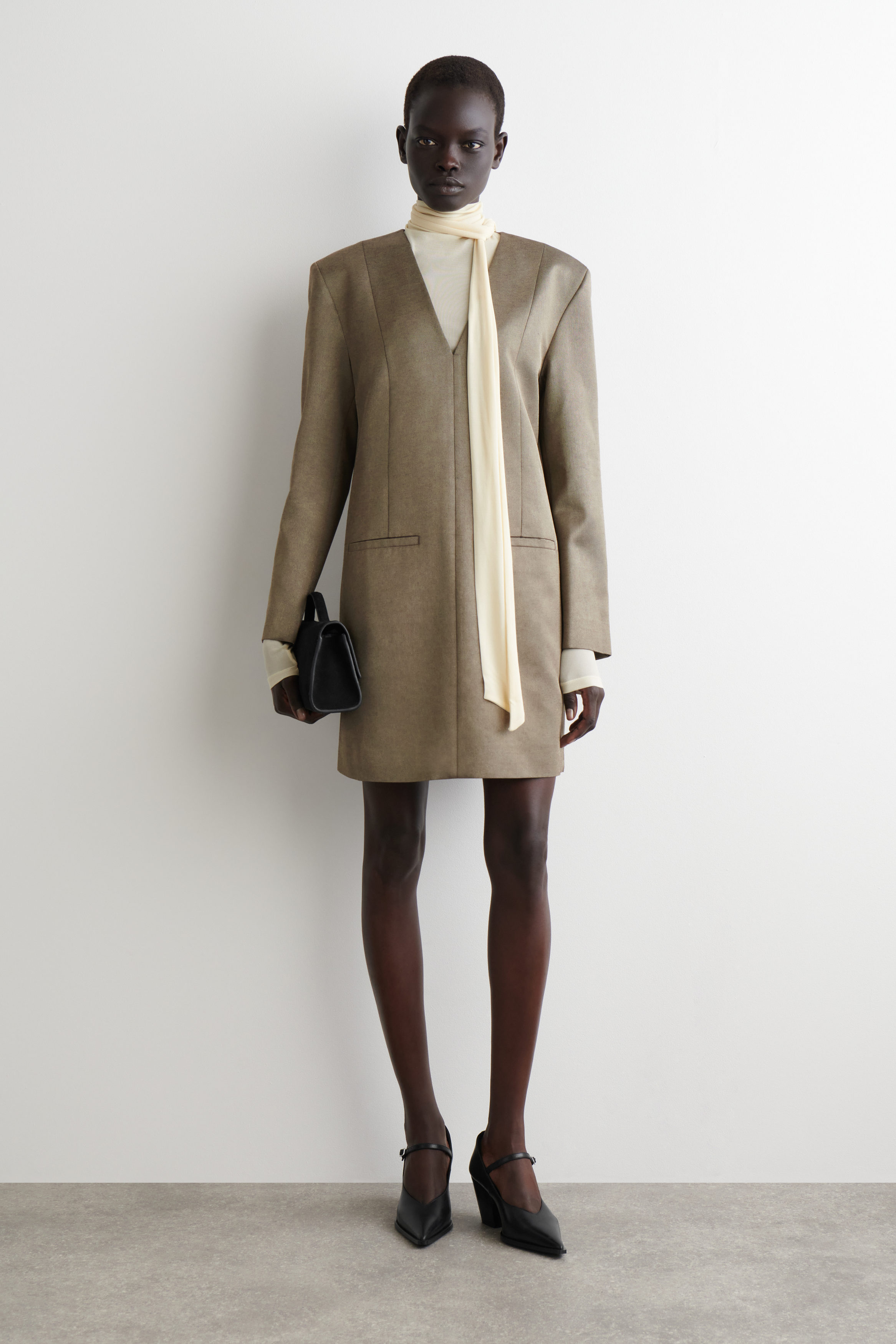 Metallic Wool-Blend Tuxedo Dress