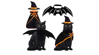 Halloween Cat Costume Bat Wings Witch Cloak Wizard