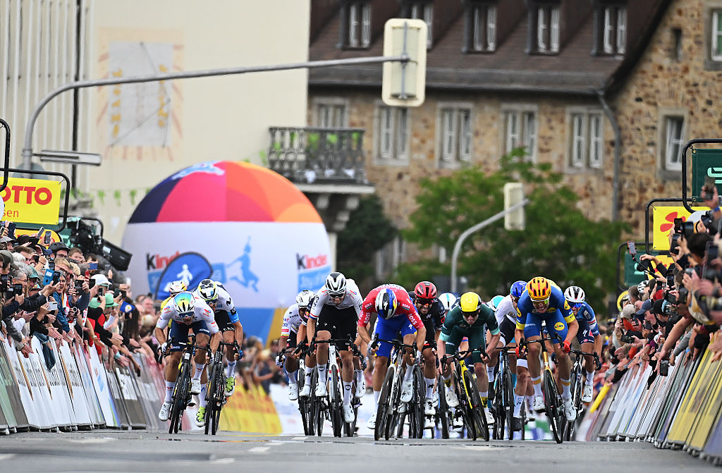 The sprint on stage 3 of the Deutschland Tour