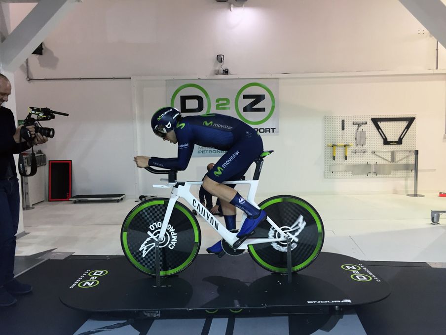 Alex Dowsett (Movistar) in the wind tunnel