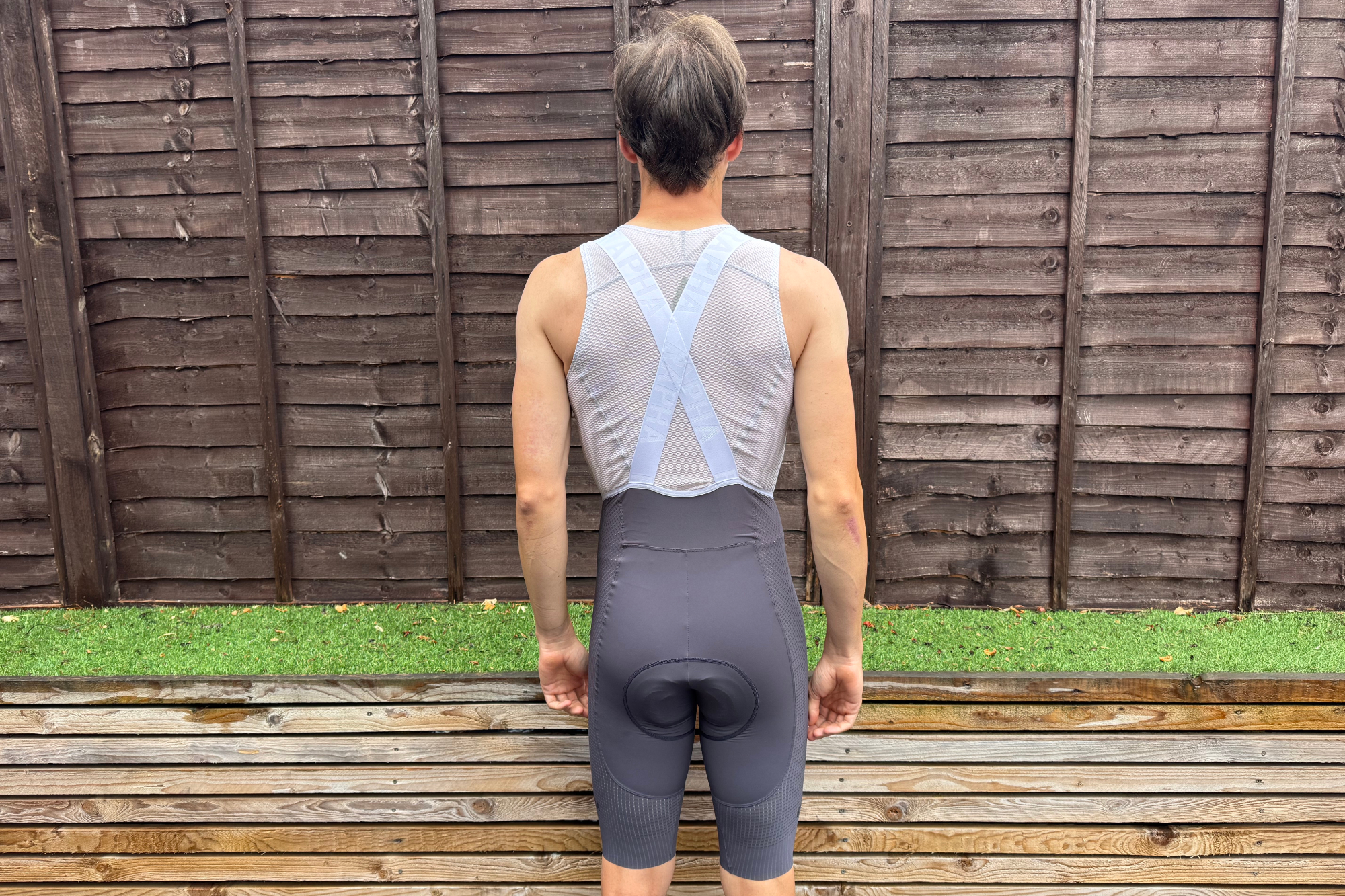 Rapha Ghost bib shorts from the rear