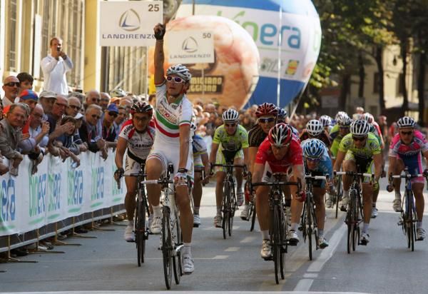 Filippo Pozzato (Katusha) celebrates victory.