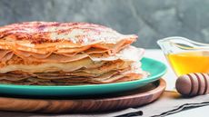 Pancake day essentials: Tefal Elegance Aluminium Crepe Pan – thin pancakes on blue plate