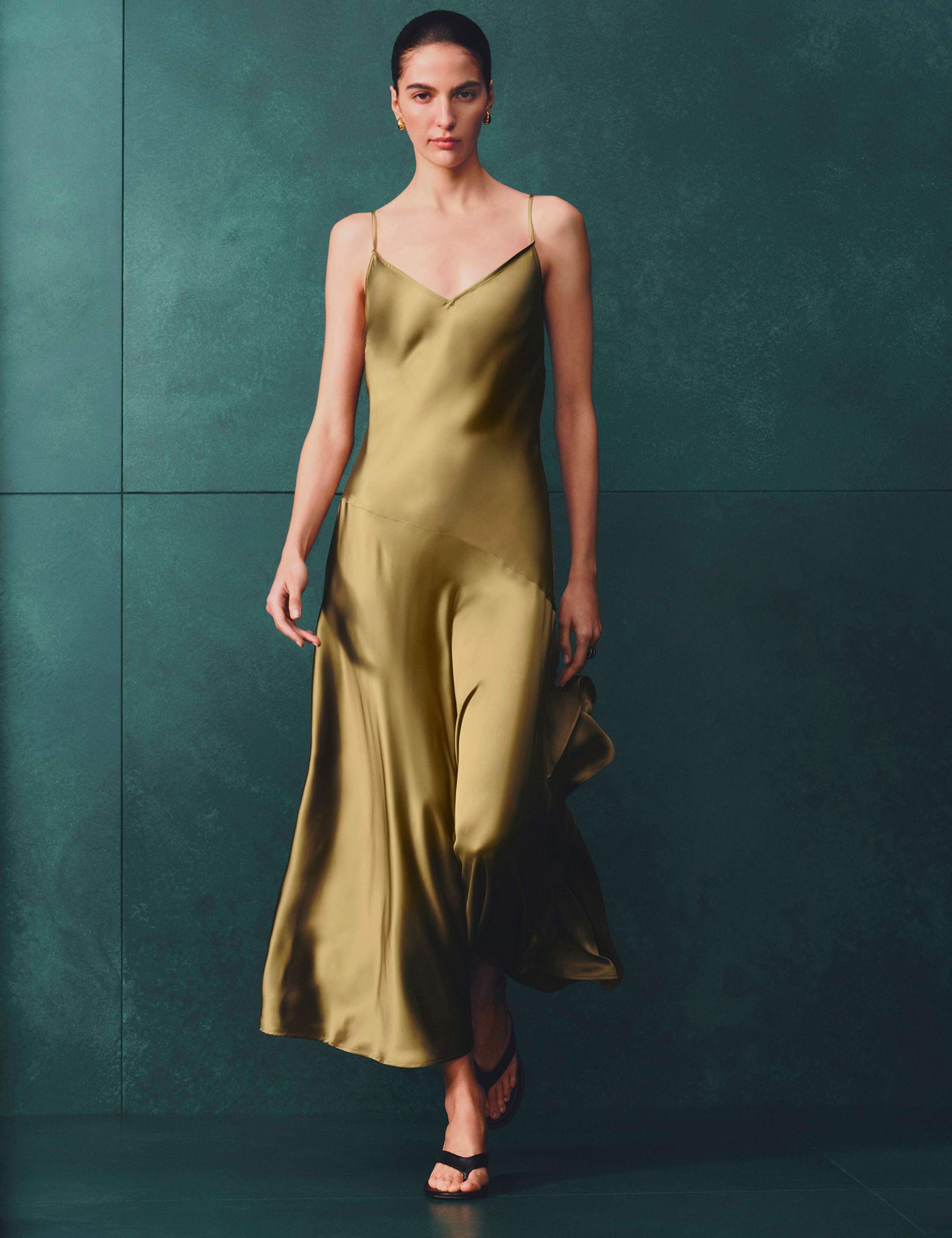Satin Ruffle Maxi Slip Dress