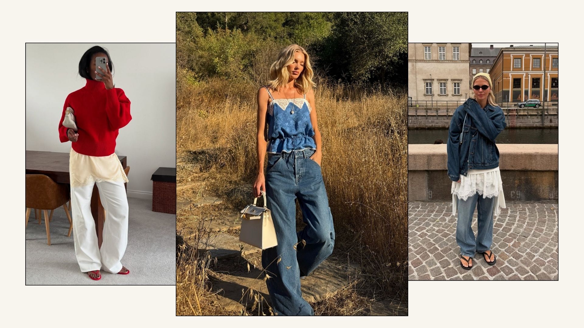Influencers and Elsa Hosk wear leave tops with white jeans and blue.