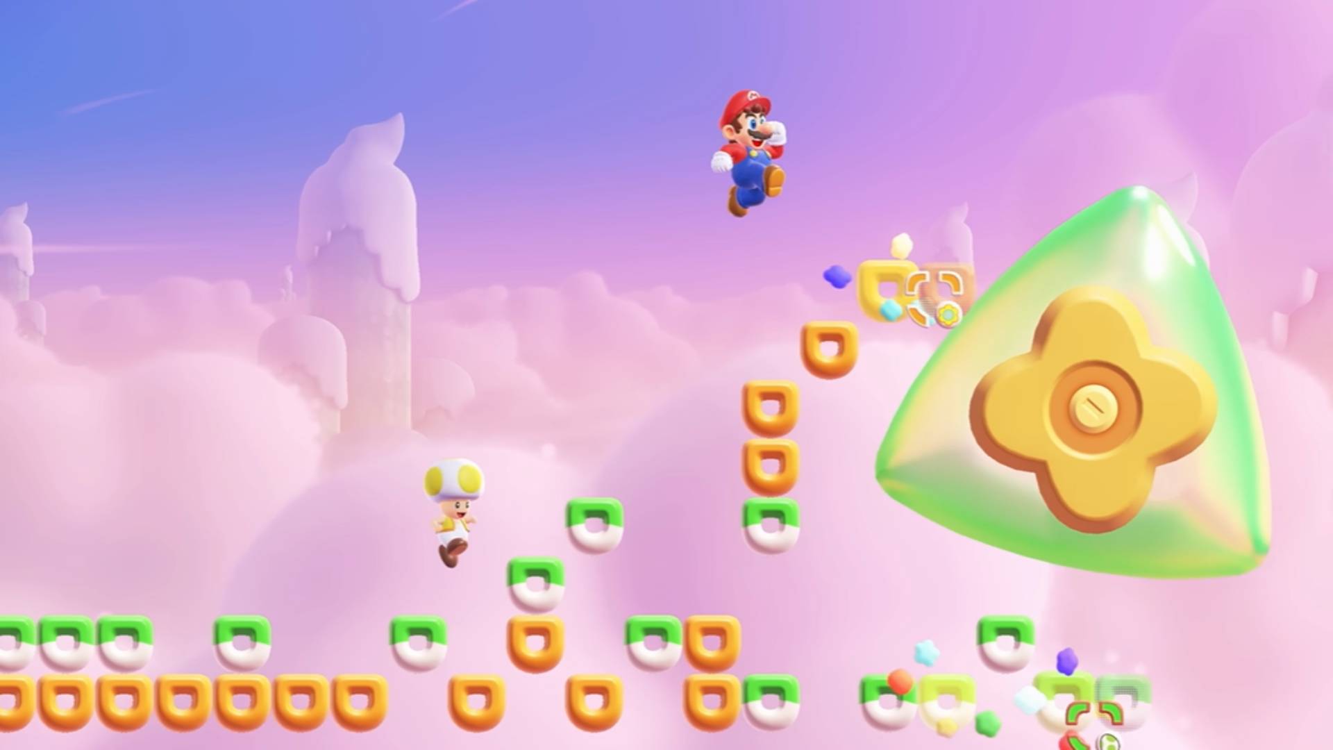 A screenshot of a minigame in Super Mario Bros. Wonder Meetup in Bellabel Park's reveal footage.