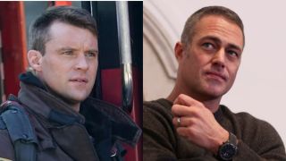 Jesse Spencer as Matt Casey cropped with Taylor Kinney as Kelly Severide on Chicago Fire