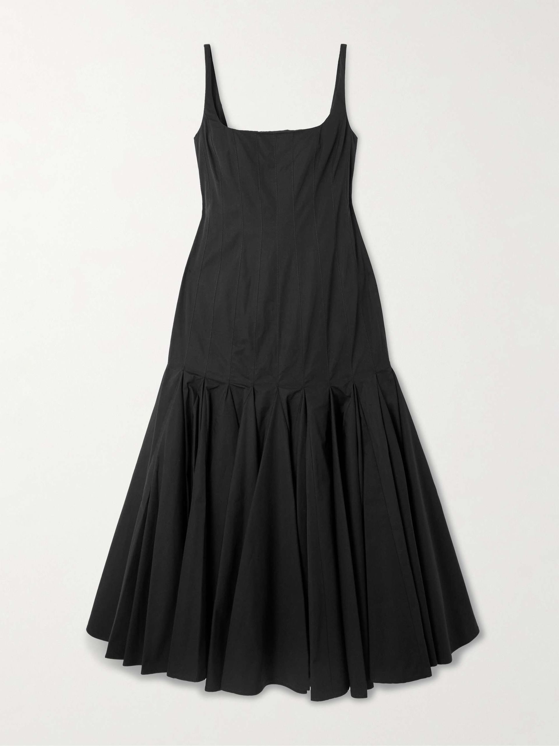 Agave Pleated Paneled Cotton-Poplin Midi Dress