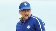 Ian Poulter looks on after hitting a drive at the 2021 Ryder Cup