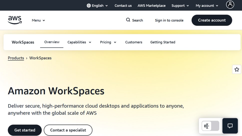 Amazon WorkSpaces Family website screenshot (February 2026).
