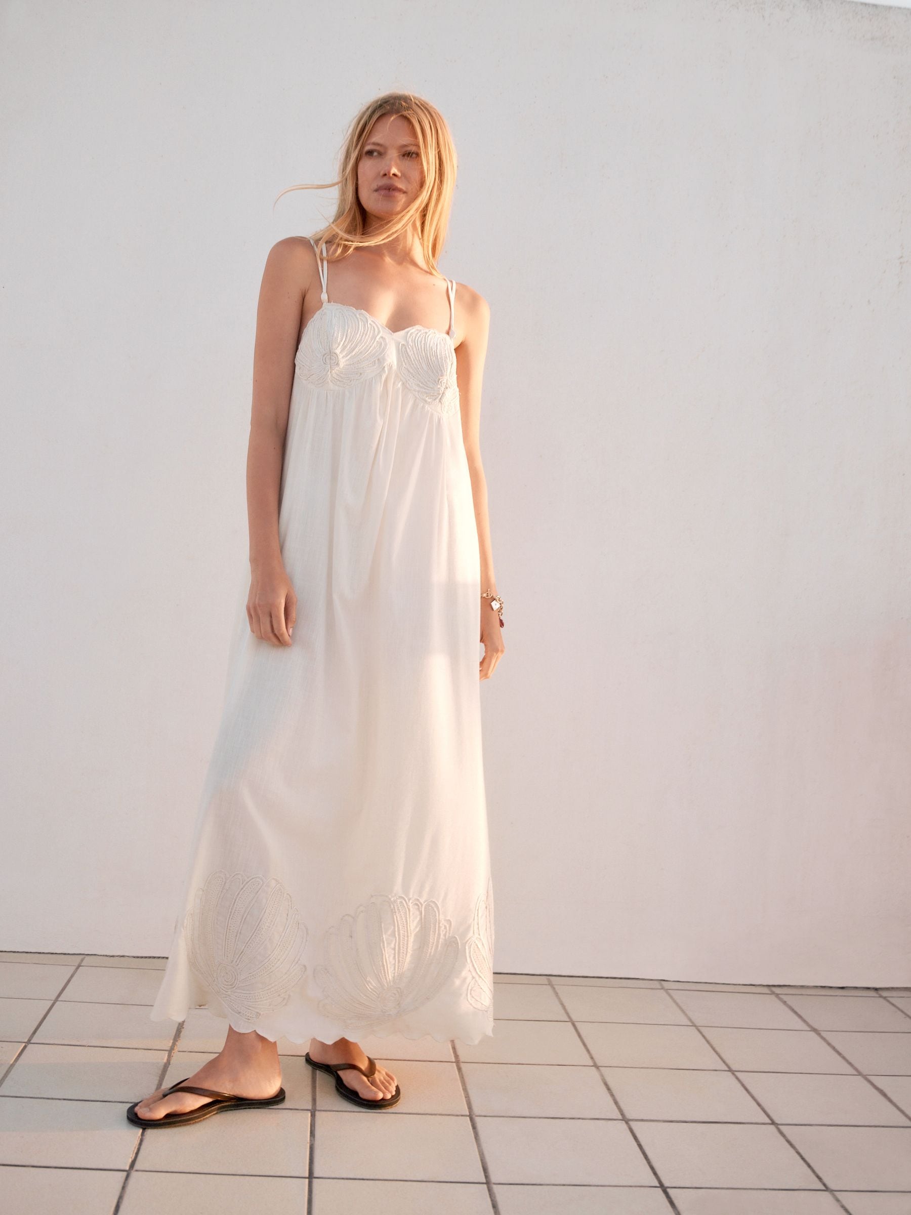 Rockett St George Ecru White Shell Embriodered Maxi Dress