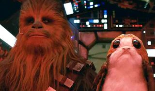 Chewbacca and Porg in Star Wars: The Last Jedi
