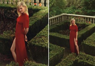 Actress Kirsten Dunst in a red dress