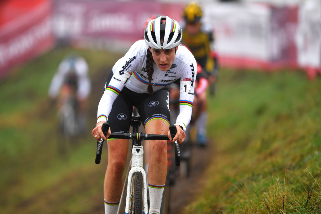 RUCPHEN NETHERLANDS DECEMBER 18 Lucinda Brand of The Netherlands and Team Baloise Trek Lions competes during the 9th Rucphen UCI CycloCross Worldcup 2021 Womens Elite CXWorldCup UCIcyclocrossWC on December 18 2021 in Rucphen Netherlands Photo by Luc ClaessenGetty Images