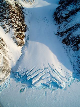 A small glacier exiting the Devon Island Ice Cap, Nunavut, Canada.