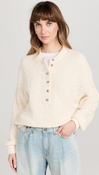 Amo Women's Gertrude Henley Sweater, Bone, Off White, S