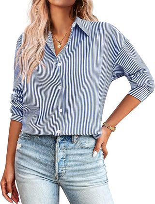 Zeagoo, Blue Striped Button Down Shirt