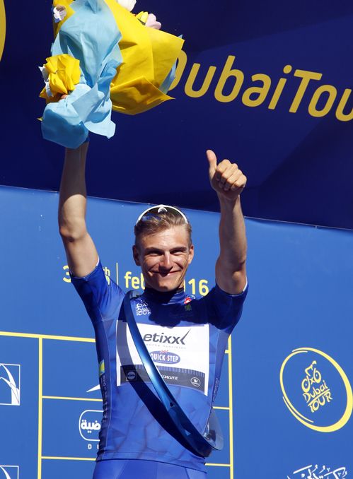 Marcel Kittel atop the podium at the Dubai Tour