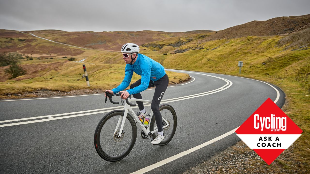 Male cyclist riding hard during a 2 hour road ride