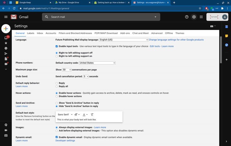 Gmail's settings
