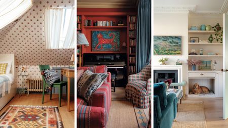a trio of images of a london home decorated by Laura Stephens