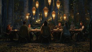 Khazad-dum's dwarven leaders toast their elven counterparts in Lothlorien during a productive meeting in The Rings of Power