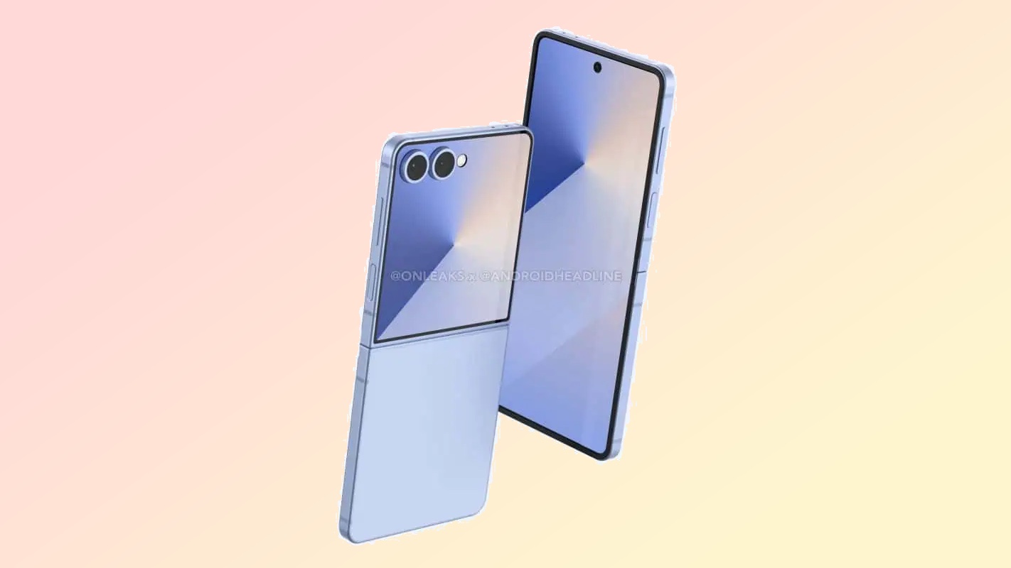 Renders of the Galaxy Z Flip 7 showing the interior and exterior display