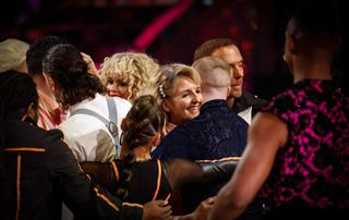 Kaye hugging her friends after being voted off Strictly Come Dancing 2022
