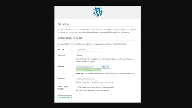 the final stage of the WordPress creation process