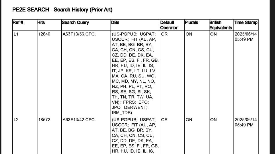 USPTO search document for prior art
