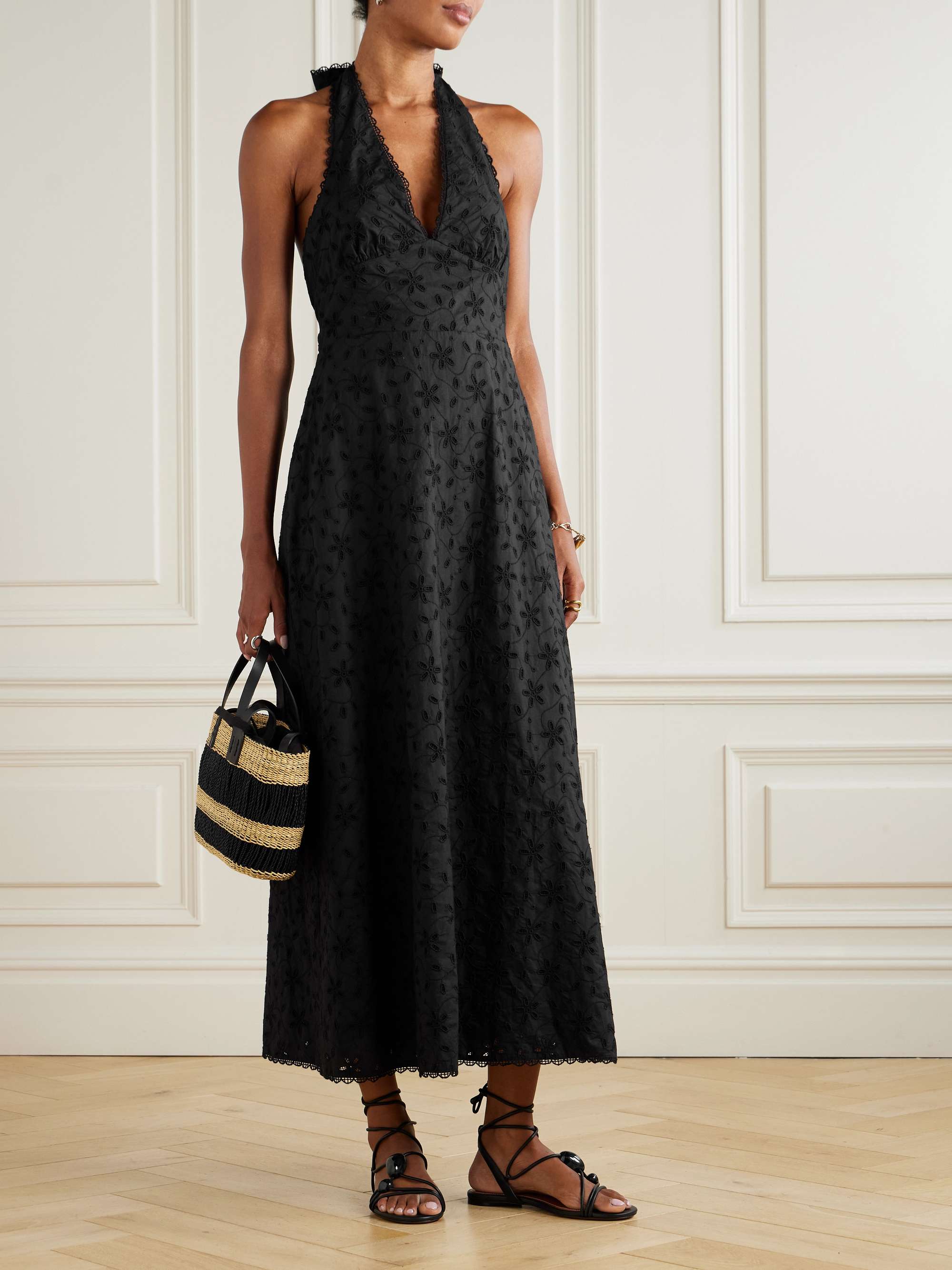 Salma Broderie Anglaise Cotton Halterneck Midi Dress