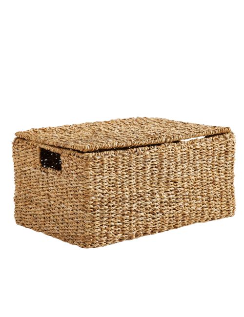 Large Lidded Safi Handwoven Seagrass Basket