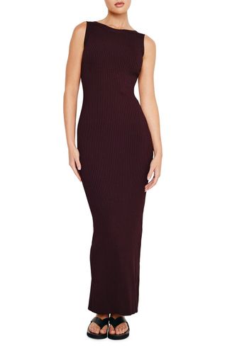 Shine Scoop Back Rib Maxi Sweater Dress