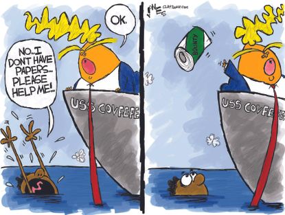 Political Cartoon U.S. Trump Hurricane Dorian refugees asylum