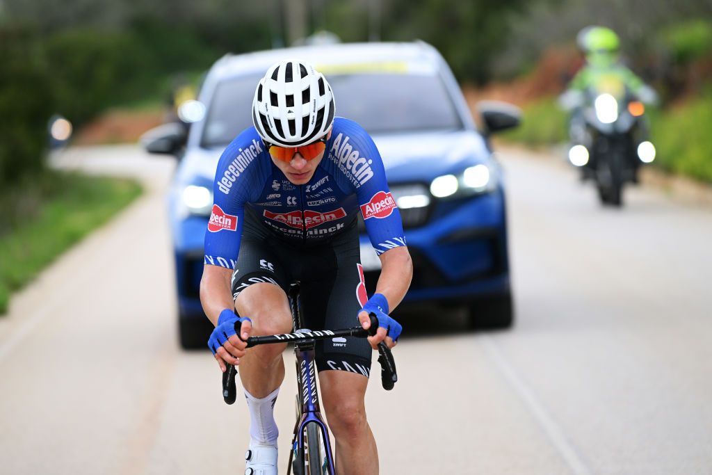 LAGOS PORTUGAL FEBRUARY 14 Tobias Bayer of Austria and Team Alpecin Deceuninck competes in the breakaway during the 50th Volta ao Algarve em Bicicleta 2024 Stage 1 a 2008km stage from Portimao to Lagos on February 14 2024 in Lagos Portugal Photo by Dario BelingheriGetty Images