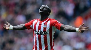 Sadio Mane celebrates after scoring for Southampton against Aston Villa in May 2015.