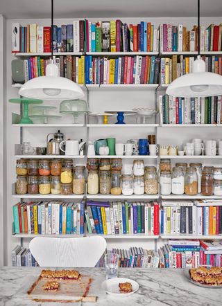 Kitchen shelving idea with books and jars