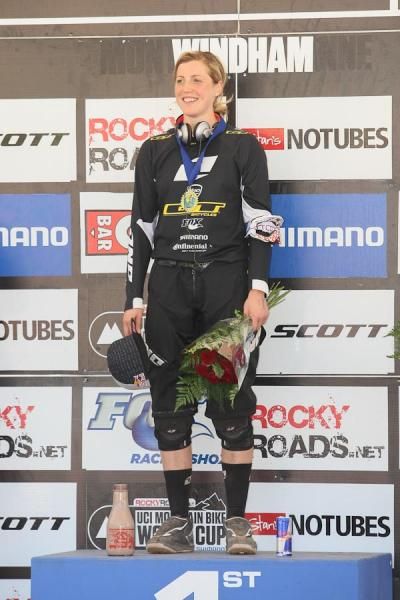 Rachel Atherton (GT Factory Team) atop the podium