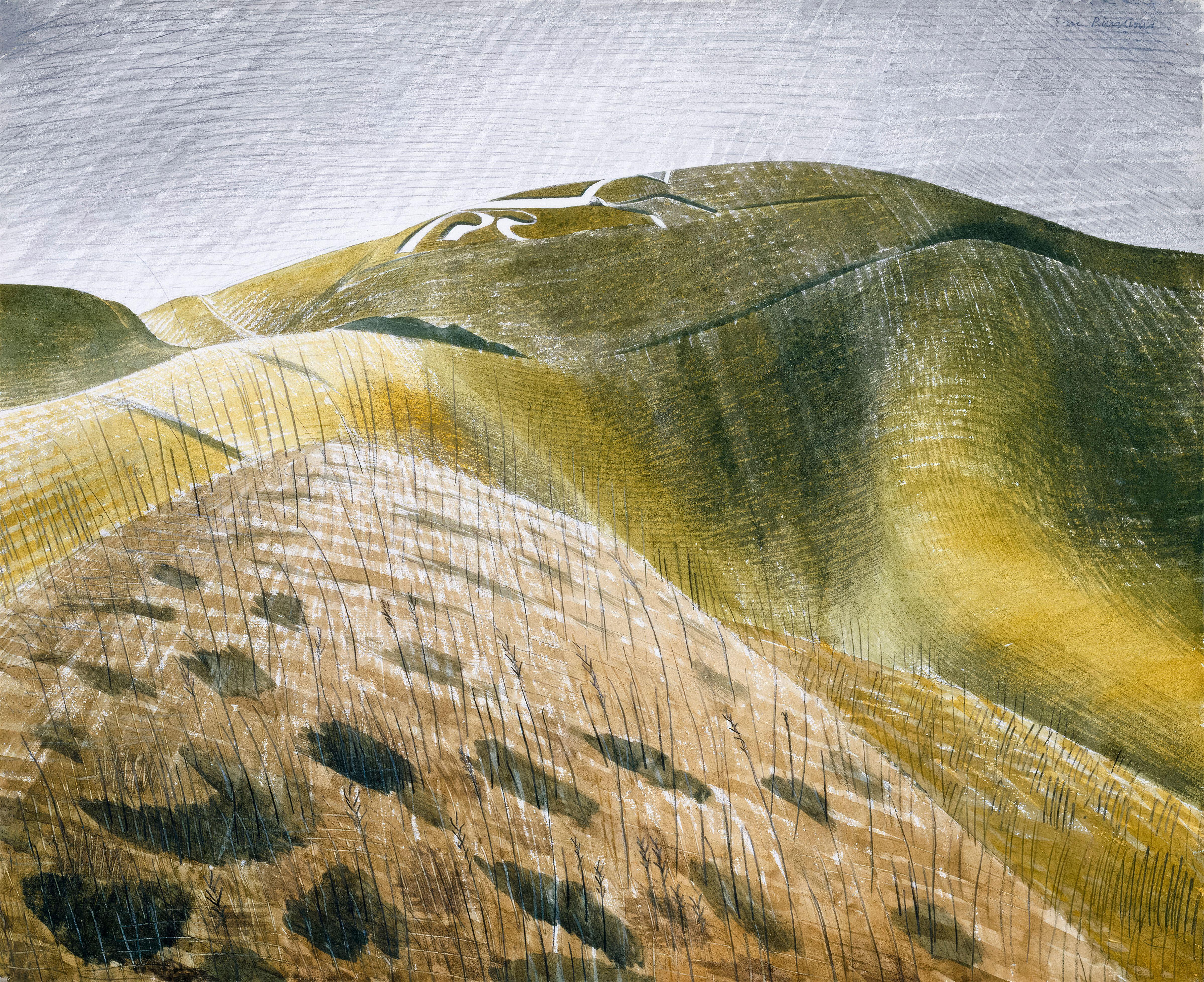 Eric Ravilious landscape painting, The Vale of the White Horse, watercolour over pencil,