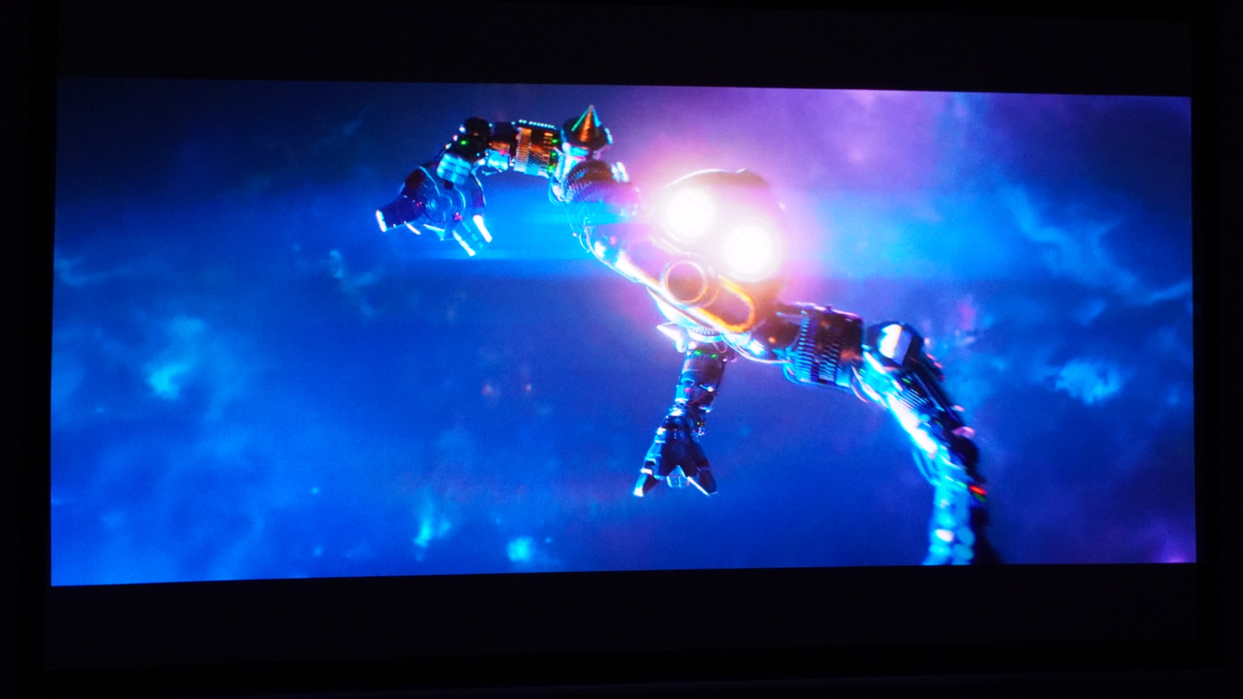 A brightly colored image projected from the Hisense XR10.