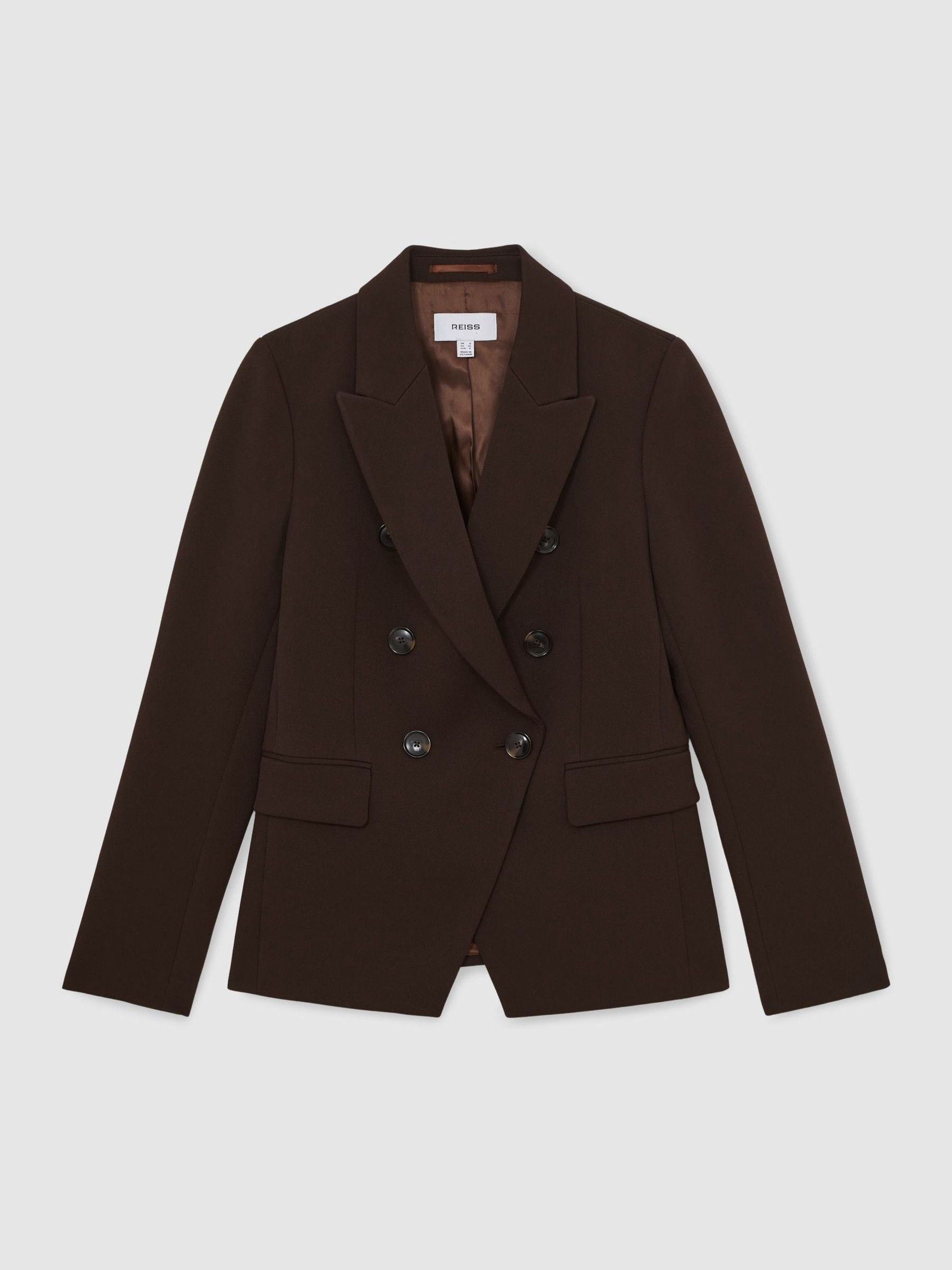 Twill Double-Breasted Blazer in Chocolate Brown