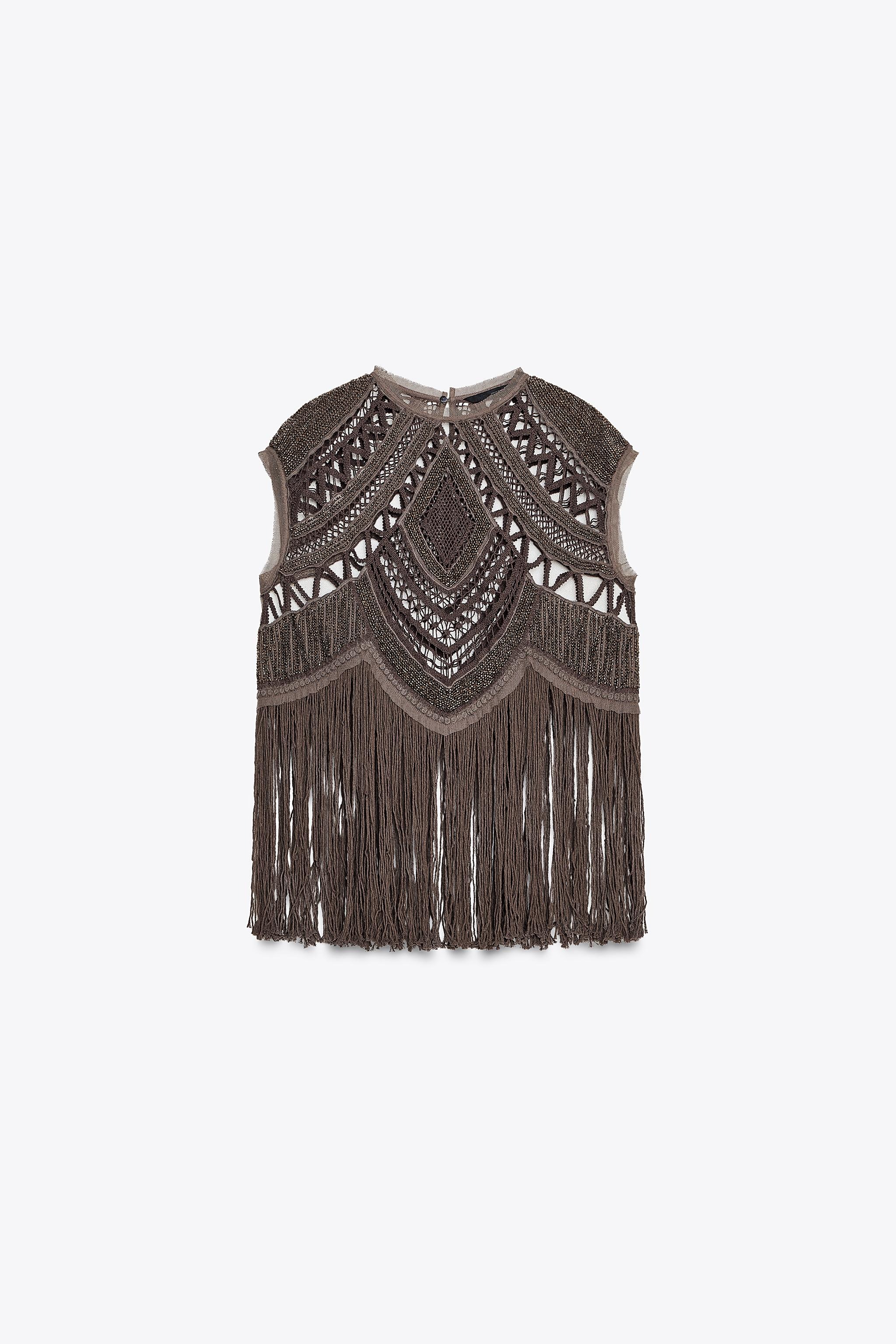 ZARA, Zw Collection Beaded Crochet Top