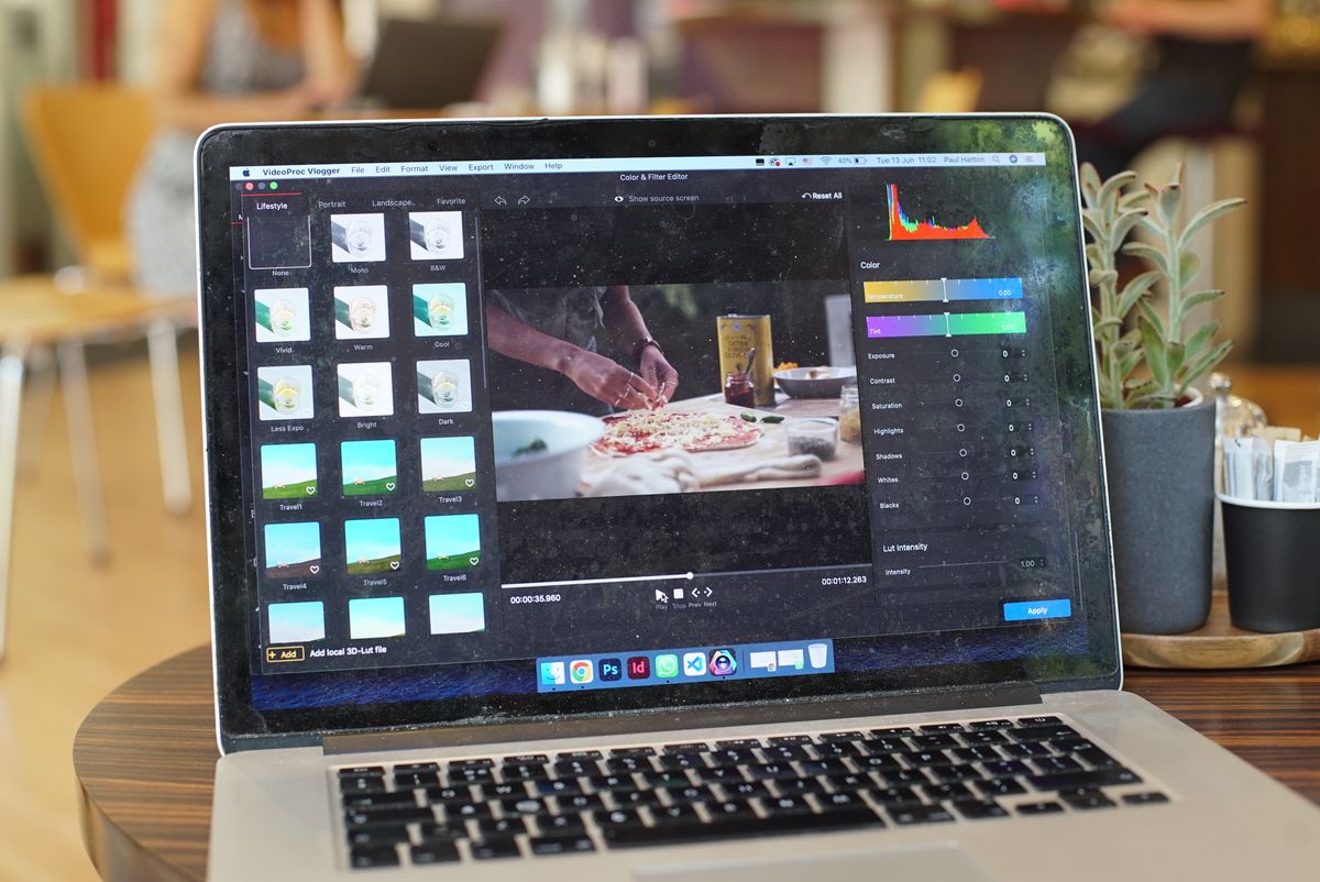 A laptop using VideoProc Vlogger video-editing software