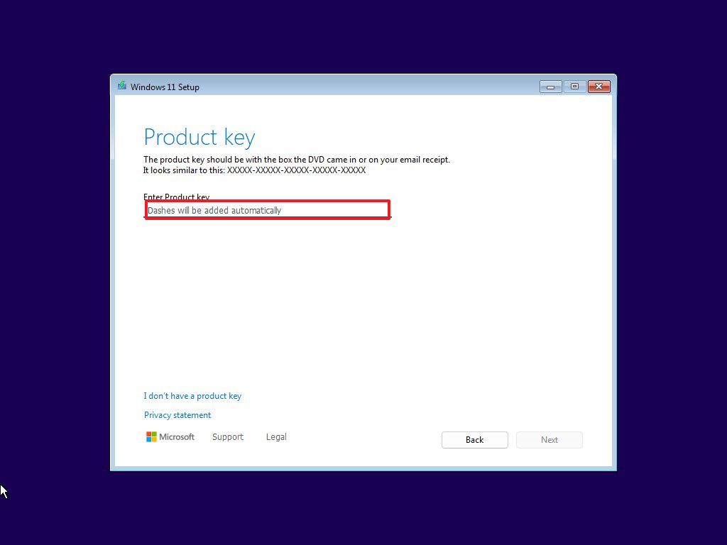 Windows 11 enter product key