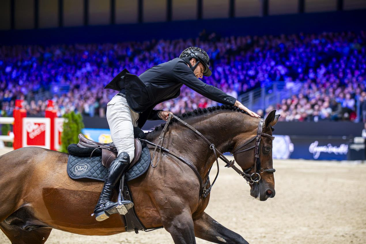Richard Vogel and United Touch S after winning the Longines FEI World Cup qualifier at Lyon, France.