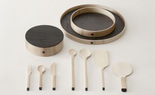 Kohchosai Kosuga presented the ’Copenhagen’ collection of tools of for the home, designed by OEO Studio. A range of wooden crockery and cutlery.