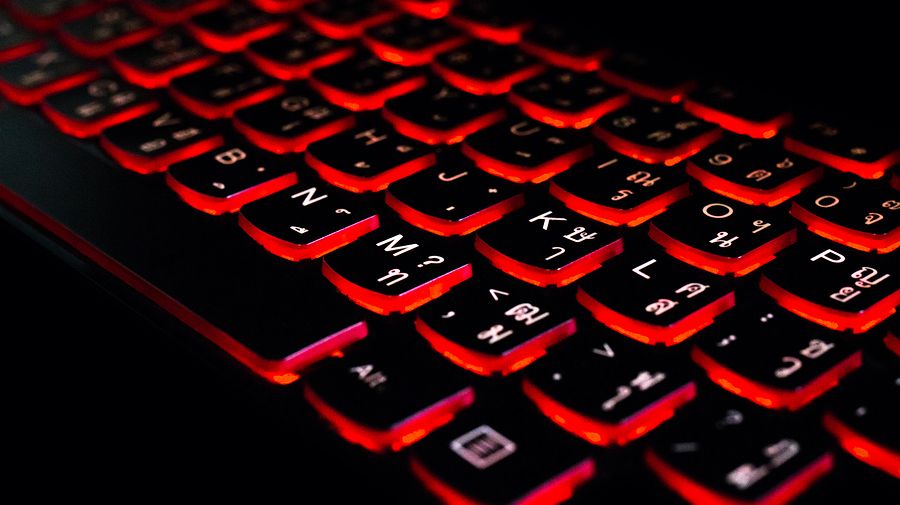 Keyboard with red-glowing keys