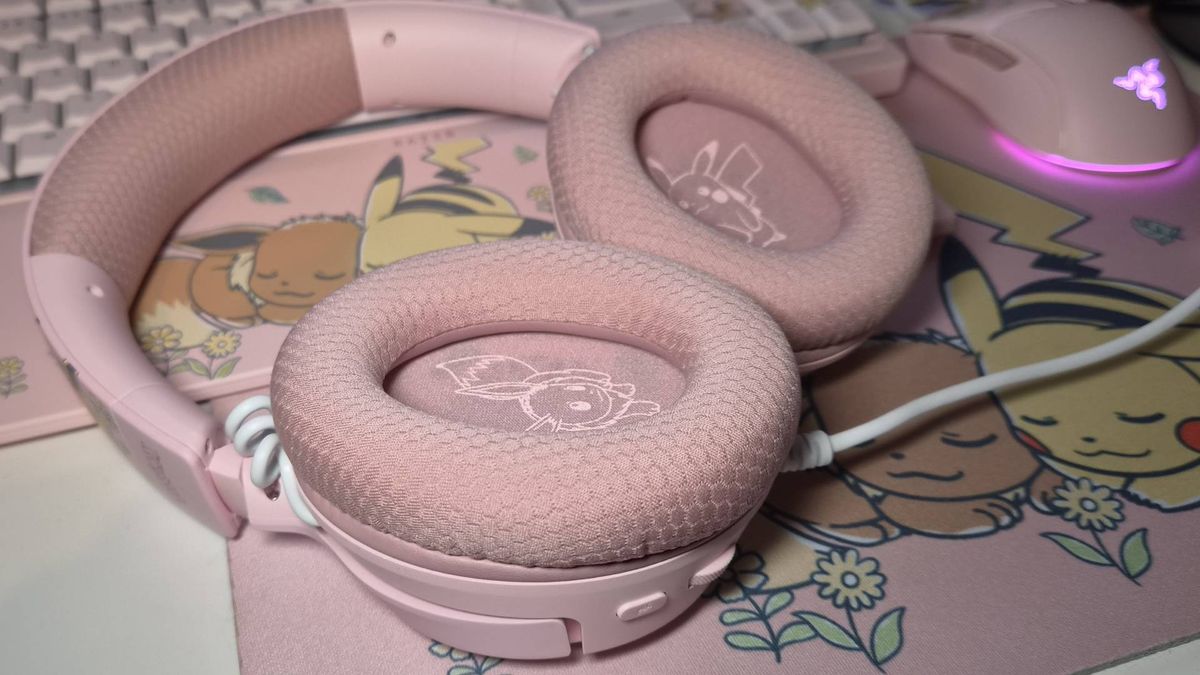 Photo of the Razer Pikachu and Eevee collection version Kraken V4 X wired headset.