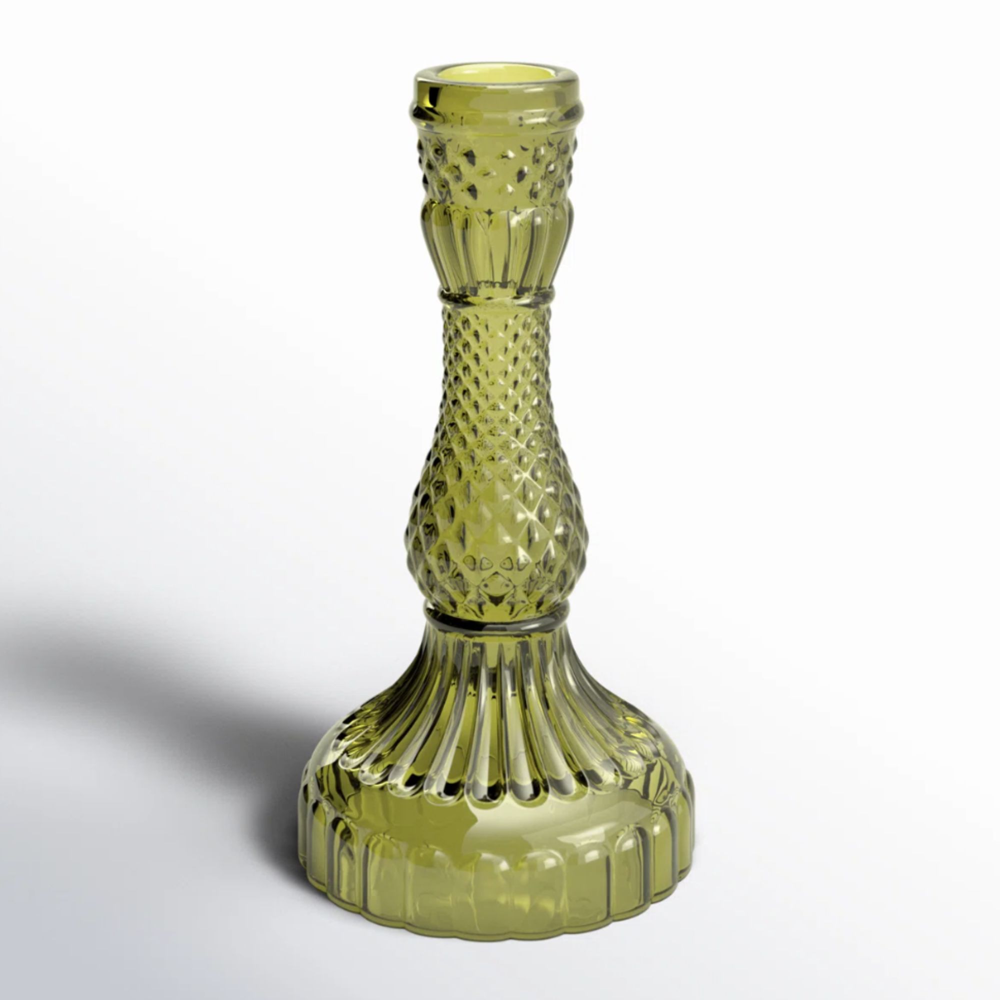 Green glass candle holder