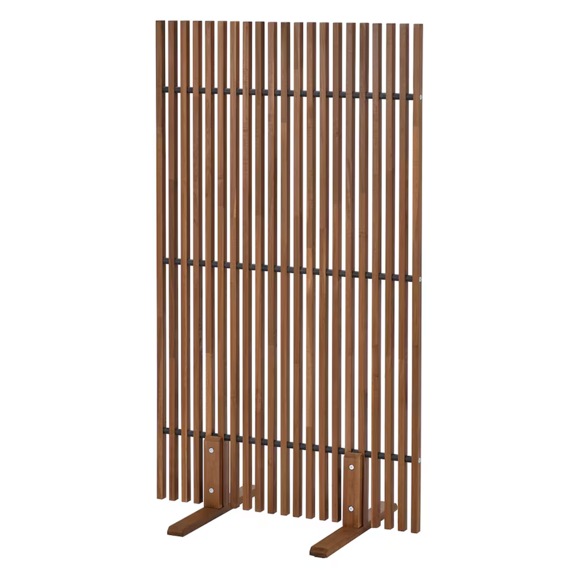 tall privacy screen with vertical wooden beams